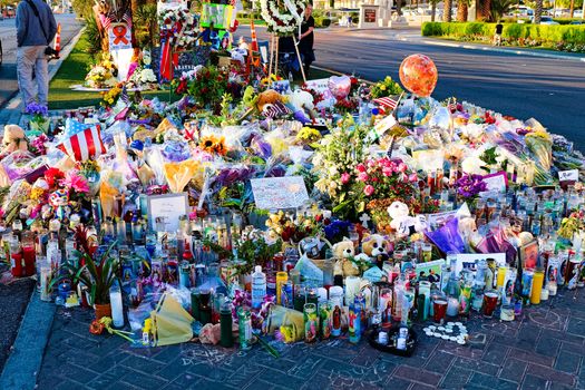 Las Vegas,NV/USA - Oct 07 ,2017 : Memorial Message of the Las Vegas gun shooting victims on the Las Vegas Strip Near the Mandalay Bay. In memory of the 58 victims from the 1 October,2017 shooting.