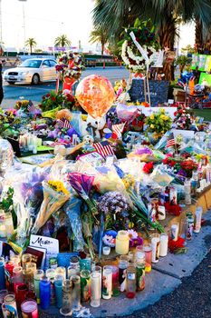 Las Vegas,NV/USA - Oct 07 ,2017 : Memorial Message of the Las Vegas gun shooting victims on the Las Vegas Strip Near the Mandalay Bay. In memory of the 58 victims from the 1 October,2017 shooting.