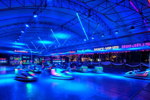 KHONKAEN THAILAND - JAN 27 2017: People with bumper cars at Mai Festival on Jan 27, 2017 in Khonkaen, Thailand