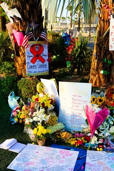 Las Vegas,NV/USA - Oct 07 ,2017 : Memorial Message of the Las Vegas gun shooting victims on the Las Vegas Strip Near the Mandalay Bay. In memory of the 58 victims from the 1 October,2017 shooting.