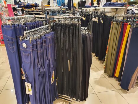 terni.italy august 23 2020:items of clothing displayed in the store during sales periods