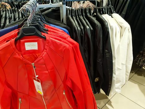 terni.italy august 23 2020:items of clothing displayed in the store during sales periods