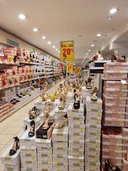 terni.italy august 23 2020:footwear displayed in the store during sales periods