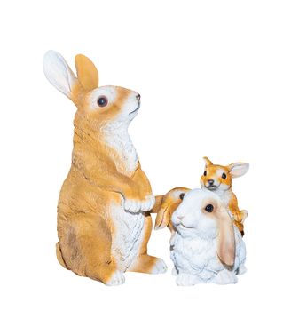 family rabbits dolly toy is standing isolated on a white background