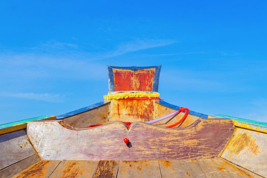 Wooden boat on sailing travel in Ratchaprapa Dam and Cheow Larn Lake, Khao Sok nature beautiful in Thailand