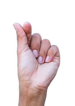 hand to hold credit card, blank paper or mini heart symbols showing on white background