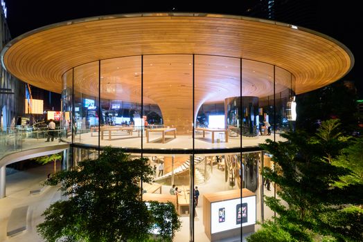 Bangkok , Thailand -  19  August, 2020 : apple store shop front side of the central world shopping center Thailand