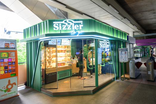 Bangkok, Thailand - 18  August, 2020 : sizzler brance  shop counter at BTS Chongnonsi station