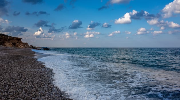 Pebble beach on the Mediterranean coast on the Akamas Peninsula on the island of Cyprus.