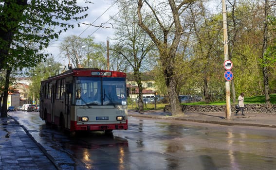 April 27, 2018 Vilnius, Lithuania. A trolleybus on one of the streets in Vilnius.