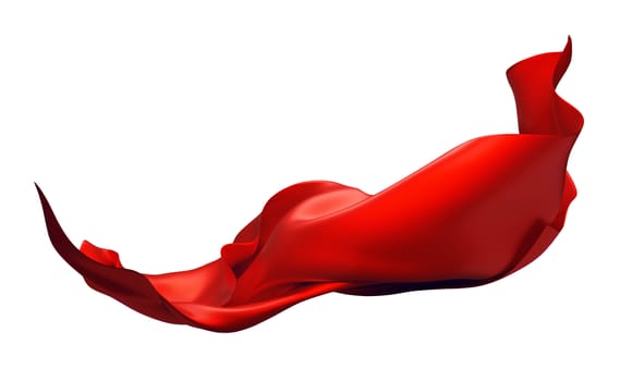 Red fabric flying in the wind isolated on white background 3D render