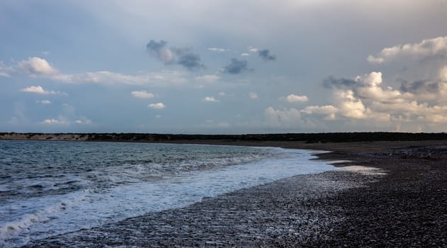 Pebble beach on the Mediterranean coast on the Akamas Peninsula on the island of Cyprus.