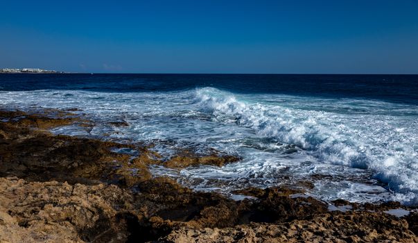 Rocky beach on the Mediterranean coast on the Akamas Peninsula on the island of Cyprus.