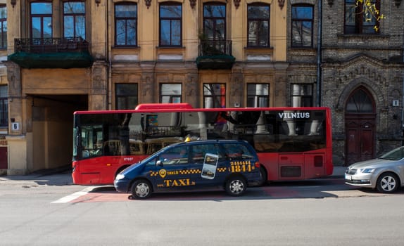 April 27, 2018 Vilnius, Lithuania. Taxi on one of the streets in Vilnius.