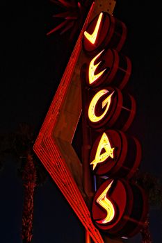 Vegas giant neon sign  on display above the street near Fremont Street Experience in Las Vegas.