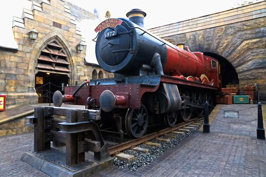 OSAKA , JAPAN - Jan 19,2019 : The Hogwarts express train at the Wizarding World of Harry Potter in Universal Studios Japan.