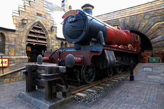 OSAKA , JAPAN - Jan 19,2019 : The Hogwarts express train at the Wizarding World of Harry Potter in Universal Studios Japan.