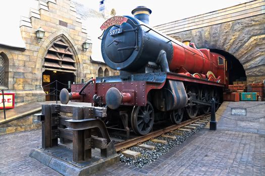 OSAKA , JAPAN - Jan 19,2019 : The Hogwarts express train at the Wizarding World of Harry Potter in Universal Studios Japan.