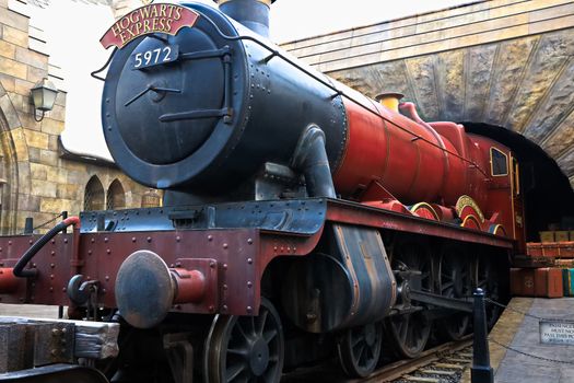 OSAKA , JAPAN - Jan 19,2019 : The Hogwarts express train at the Wizarding World of Harry Potter in Universal Studios Japan.