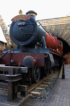 OSAKA , JAPAN - Jan 19,2019 : The Hogwarts express train at the Wizarding World of Harry Potter in Universal Studios Japan.