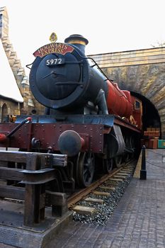 OSAKA , JAPAN - Jan 19,2019 : The Hogwarts express train at the Wizarding World of Harry Potter in Universal Studios Japan.