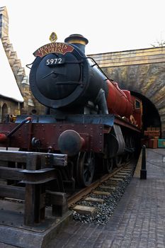 OSAKA , JAPAN - Jan 19,2019 : The Hogwarts express train at the Wizarding World of Harry Potter in Universal Studios Japan.