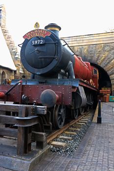 OSAKA , JAPAN - Jan 19,2019 : The Hogwarts express train at the Wizarding World of Harry Potter in Universal Studios Japan.