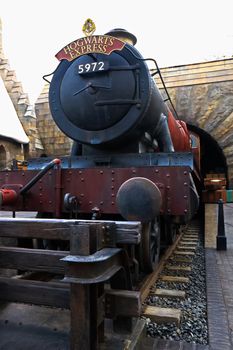 OSAKA , JAPAN - Jan 19,2019 : The Hogwarts express train at the Wizarding World of Harry Potter in Universal Studios Japan.