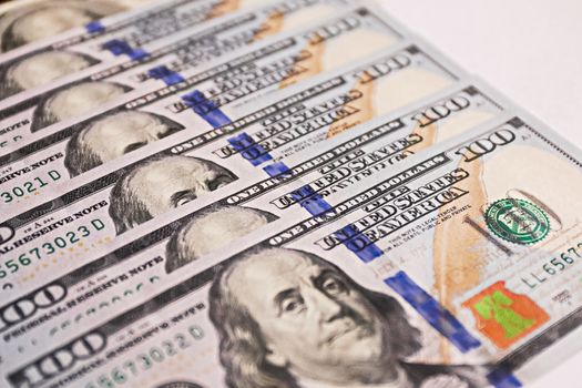 Money American dollar bills,stack of 100 dollar bills close-up,Hundreds of US dollars,dollars cash.Currency US dollar banknotes close-up. Portrait of the President.