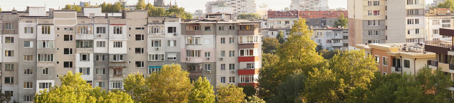 fragment of the facade of multi-storey residential buildings, panoramic photo.