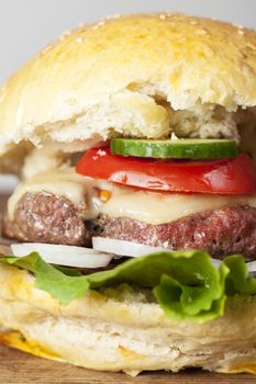 home made hamburger on rustic wood