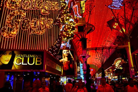 LAS VEGAS,NV - Sep 16, 2018: Golden Gate Hotel & Casino sign illuminated by night in Las Vegas. It is the oldest and smallest hotel located on the Fremont Street Experience.