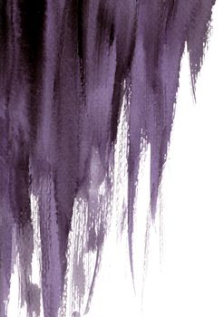 Purple and black abstract hand painted watercolor background. Grunge style paint brush.