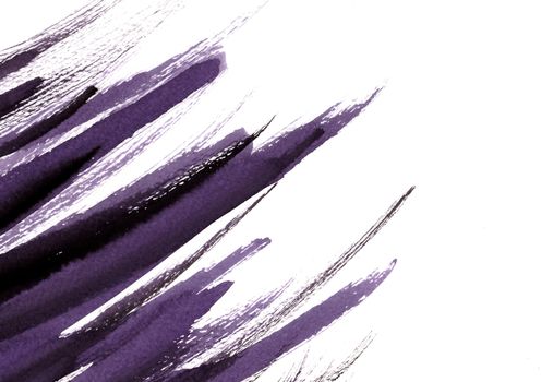 Purple and black abstract hand painted watercolor background. Grunge style paint brush.