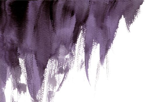 Purple and black abstract hand painted watercolor background. Grunge style paint brush.