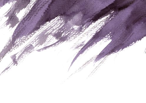 Purple and black abstract hand painted watercolor background. Grunge style paint brush.