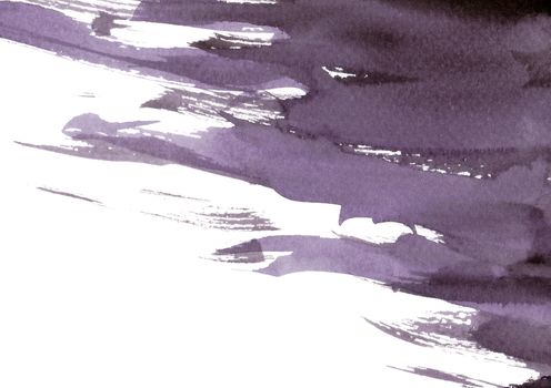 Purple and black abstract hand painted watercolor background. Grunge style paint brush.