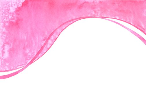 A smooth pink curve like a ribbon, Hand-painted abstract watercolor on white background.