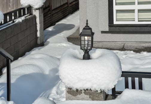 Street light in snow. Small architecture form