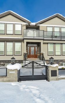 Residential building on snowy day in winter