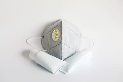 Cleansing gel and protection mask filter isolated