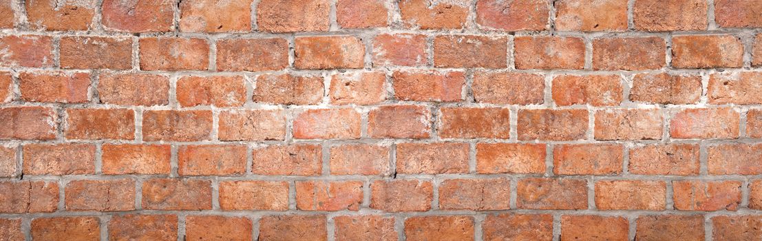 Abstract red brick wall texture light gray old stucco and vintage brickwork pattern background in home interior, grunge rusty blocks of stonework grey color panoramic wide wallpaper