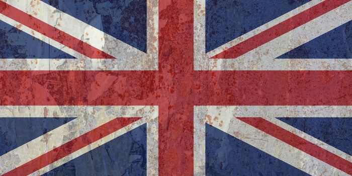 the British national flag of United Kingdom, Europe, grunge rusted texturised background