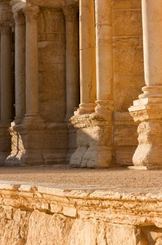 Palmyre Syria 2009 This ancient site has many Roman ruins, these standing columns shot in late afternoon sun with the citadel on the hill in the background . High quality photo