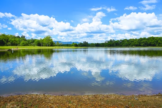 Beautiful landscape of Klong Sai reservoir in Sa Kaeo province, Thailand.