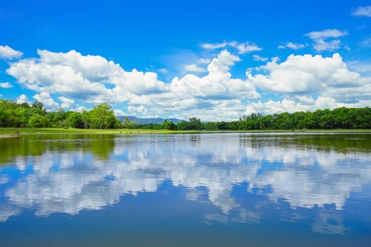 Beautiful landscape of Klong Sai reservoir in Sa Kaeo province, Thailand.