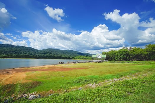 Beautiful landscape of Tha Krabak reservoir in Sa Kaeo province, Thailand.