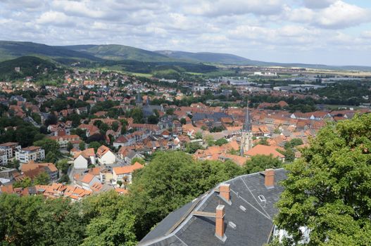 View from Wernigerode Castle over the town of Wernigerode, Harz, Saxony-Anhalt, Germany, Europe.
