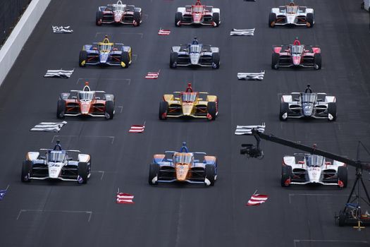 The green flag drops on the Indianapolis 500 at Indianapolis Motor Speedway in Indianapolis Indiana.