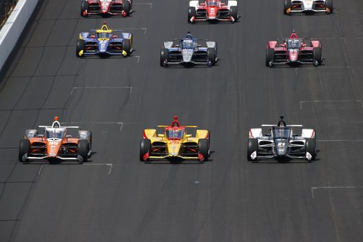 The green flag drops on the Indianapolis 500 at Indianapolis Motor Speedway in Indianapolis Indiana.